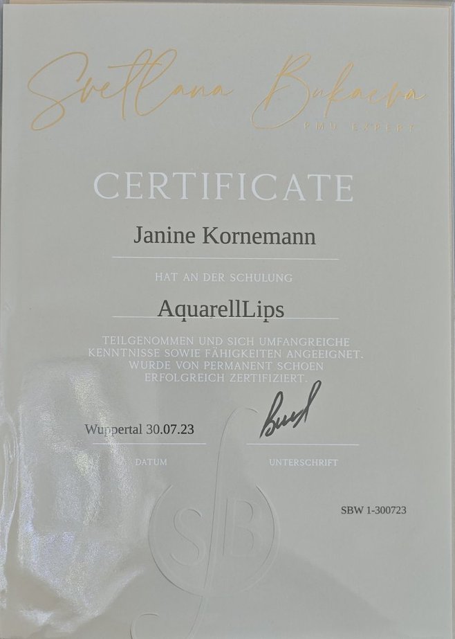 Lippen PMU Schulungszertifikat